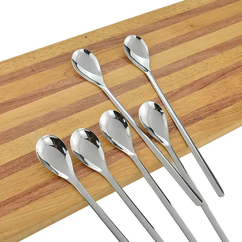 Cuchara Mezcladora de Mango Largo de Acero Inoxidable 304 Pulida para Café Postres Dulces Accesorios de Cocina
