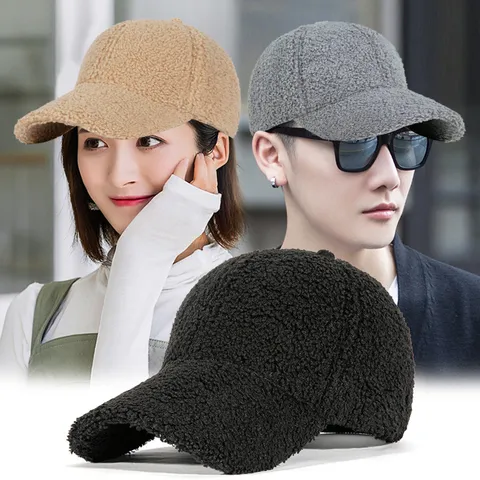 Winter Warm Lamb Wool Baseball Cap With Ear Flaps For Men Women Thickened Fleece Ear Protection Hat Fashion Outdoor Duck Tongue Cap
