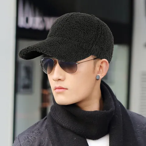 Winter Warm Lamb Wool Baseball Cap With Ear Flaps For Men Women Thickened Fleece Ear Protection Hat Fashion Outdoor Duck Tongue Cap