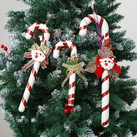 Plastic Christmas Candy Cane Hanging Ornaments Spiral Ribbon Stripe Christmas Tree Decoration Festive Party Scene Props