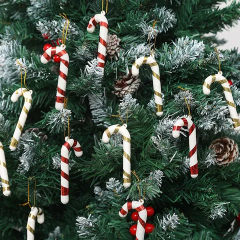 Plastic Christmas Candy Cane Hanging Ornaments Spiral Ribbon Stripe Christmas Tree Decoration Festive Party Scene Props