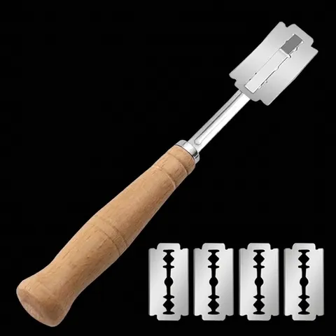 Bakmes 304 Roestvrij Staal Deeg Scoren Tool Met Houten Handvat Gebogen Broodmes Set Scoren Patroon Zuurdesem Snijgereedschap Voor Thuis Bakkerij