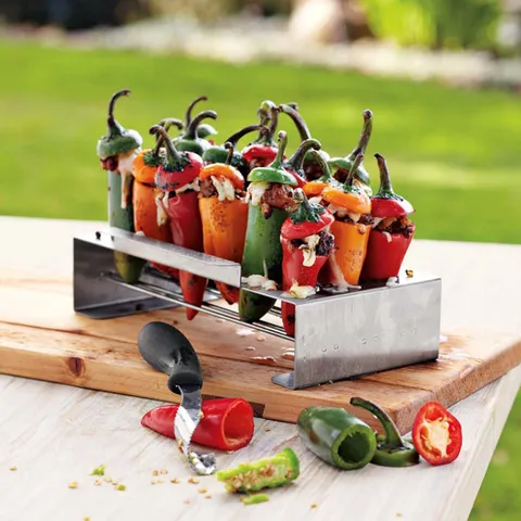 Stainless Steel Chili Pepper Grilling Rack Non Stick BBQ Jalapeno Roaster Holder With Corer For Chicken Leg Meat Outdoor Camping