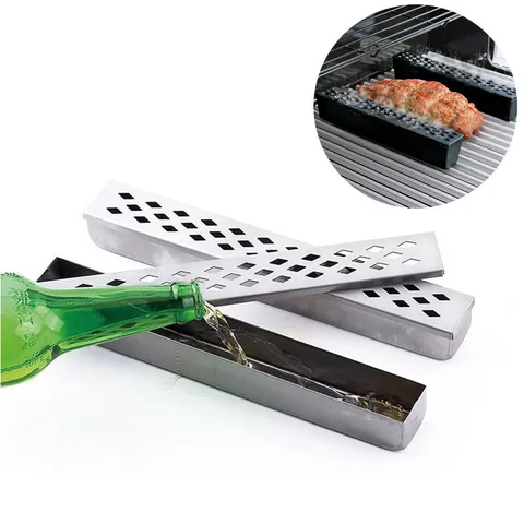 Scatola Affumicatore BBQ in Acciaio Inossidabile Scatola Rettangolare per Trucioli di Legno Design Perforato per Strumento di Cottura all'Aperto