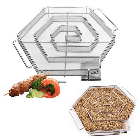Stainless Steel Cold Smoke Generator Hexagonal Smoker Box For BBQ Meat Fish Smoking Outdoor Camping Barbecue Tools Accessories