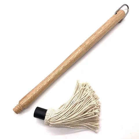 Wooden Handle Cotton Mop BBQ Brush Sauce Basting Tool For Outdoor Grilling Large Area Basting Mop With Removable Cotton Head
