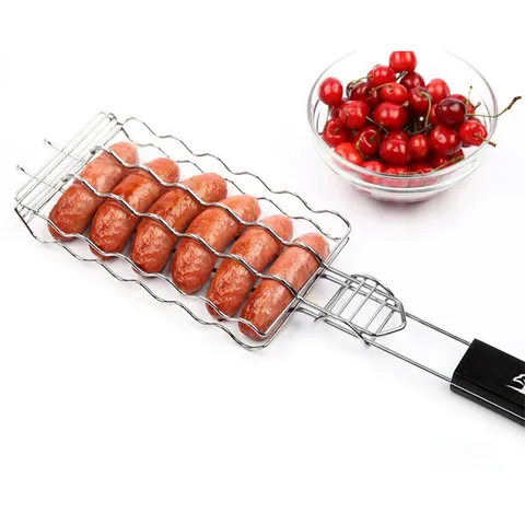 Καλάθι Ψησίματος Hot Dog από Ανοξείδωτο Χάλυβα Με Ξύλινη Λαβή Φορρητό Εργαλείο BBQ για Υπαίθριο Camping