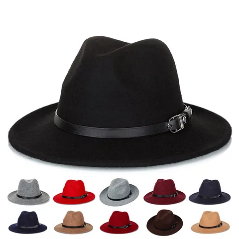Vintage Wool Blend Wide Brim Fedora Hat British Style Jazz Cowboy Hat Warm Felt Gentleman Hat For Men Women Autumn Winter