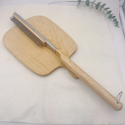 Professional Pizza Oven Stone Cleaning Brush With Long Wood Handle Stainless Steel Scraper Copper Steel Wire BBQ Grill Cleaner