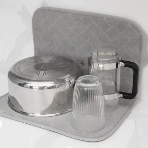 Alfombrilla de Secado de Platos de Nailon Absorbente Estilo Nórdico Tapete de Cocina Plegable Con Rejilla de Drenaje Extraíble Gris