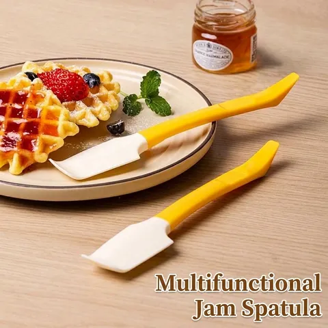 Spatola per Marmellata in Silicone Alimentare Raschietto Con Testa Curva a Doppio Lato Manico Lungo Apriscatole Utensile da Cucina