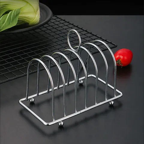 Electroplated Metal Toast Rack Stainless Steel Color Bread Holder 6 Slot Sandwich Display Stand With Handle Breakfast Buffet Rack