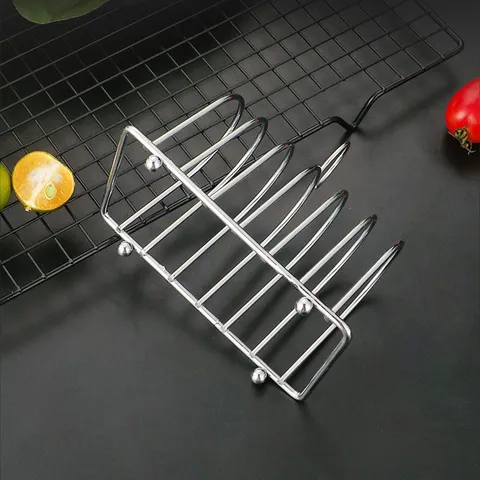 Electroplated Metal Toast Rack Stainless Steel Color Bread Holder 6 Slot Sandwich Display Stand With Handle Breakfast Buffet Rack