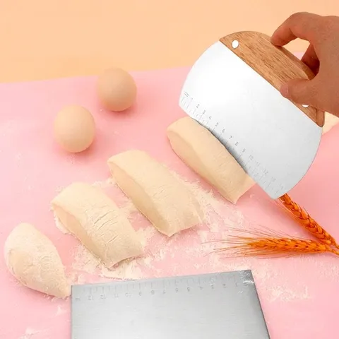 Stainless Steel Dough Scraper With Wood Handle 14cm Scale Square Semi-circular Baking Tool Wavy Potato Cutter Kitchen Gadget Flour Knife