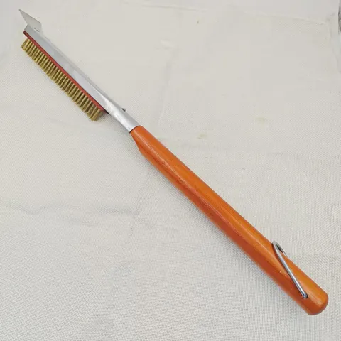 Professional Pizza Oven Stone Cleaning Brush With Long Wood Handle Stainless Steel Scraper Copper Steel Wire BBQ Grill Cleaner