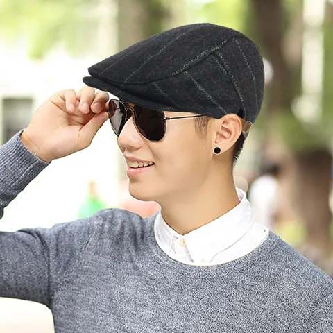 Vintage British Style Newsboy Cap For Men Women Jacquard Geometric Herringbone Beret Adjustable Warm Flat Cap Streetwear Casual Hat