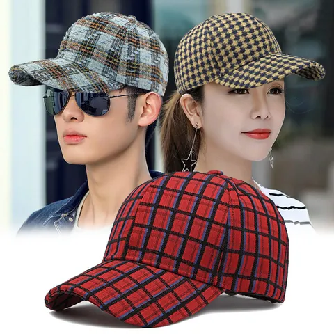 Fashion Houndstooth Plaid Baseball Cap Unisex Sun Protection Outdoor Casual Hard Top Curved Brim Adjustable Hat For Men Women