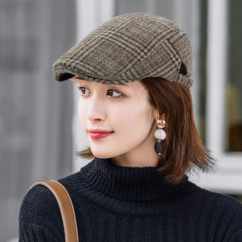 British Retro Plaid Flat Cap For Men Women Vintage Striped Newsboy Beret Adjustable Artist Ivy Hat Casual Autumn Winter Warm Accessory