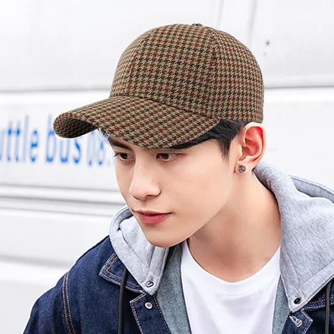 Fashion Houndstooth Plaid Baseball Cap Unisex Sun Protection Outdoor Casual Hard Top Curved Brim Adjustable Hat For Men Women