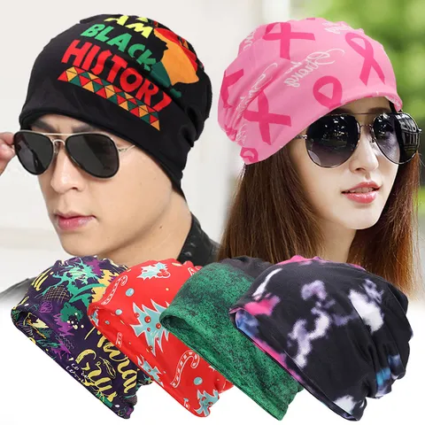 Unisex Multifunctional Turban Hat Neck Scarf Cotton Polyester Blend Tie Dye Printed Beanie Cap For Men Women Spring Autumn Fashion Headwear