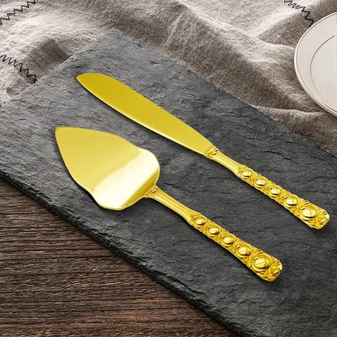 Vintage Gold Cake Server Set Hollowed Palace Style Wedding Dessert Knife And Spatula Elegant Bread Cutter Tableware For Party