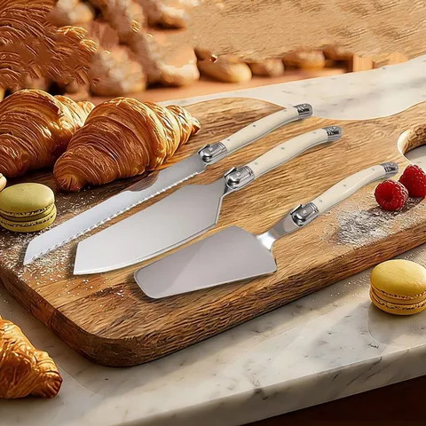 Stainless Steel Bread Knife Cake Shovel Cream Spatula Set With Creamy White Handle Vintage Bee Style Baking Tools For Kitchen Home