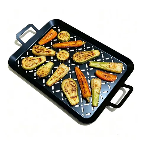 430 Stainless Steel Rectangular Grill Pan Perforated BBQ Basket With Dual Handles Non-stick Outdoor Roast Vegetable Tray