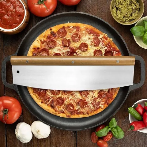Professioneel Roestvrijstalen Pizzames Met Houten Handvat Wiegemiddel Pizzasnijder Voor Brood Gebak Keukenbakgereedschap