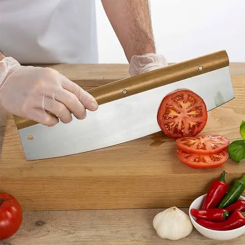 Professioneel Roestvrijstalen Pizzames Met Houten Handvat Wiegemiddel Pizzasnijder Voor Brood Gebak Keukenbakgereedschap