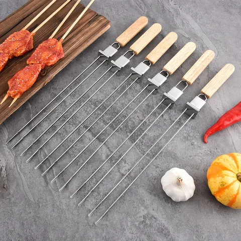 Edelstahl U-Förmige Grillspieße Doppelzinken Grillgabeln Mit Holzgriff Outdoor Barbecue Werkzeuge Für Fleisch Garnelen