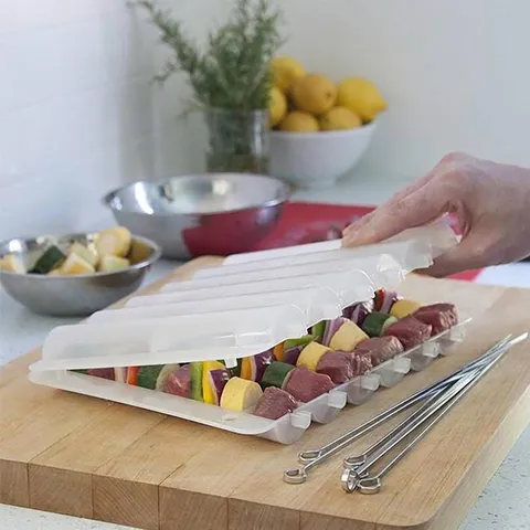 Manual BBQ Skewer Maker Box Set With 6 Stainless Steel Skewers Plastic Fast Meat Vegetable Kabob Slicer Grilling Tool For Outdoor Party