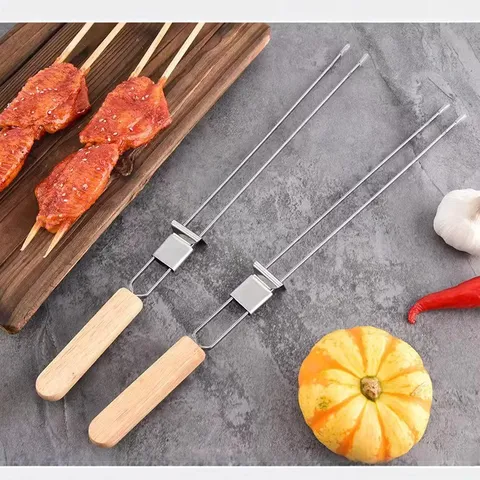 Edelstahl U-Förmige Grillspieße Doppelzinken Grillgabeln Mit Holzgriff Outdoor Barbecue Werkzeuge Für Fleisch Garnelen