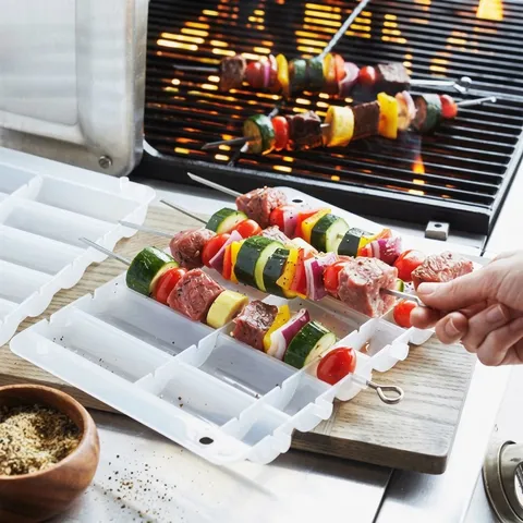 Manual BBQ Skewer Maker Box Set With 6 Stainless Steel Skewers Plastic Fast Meat Vegetable Kabob Slicer Grilling Tool For Outdoor Party