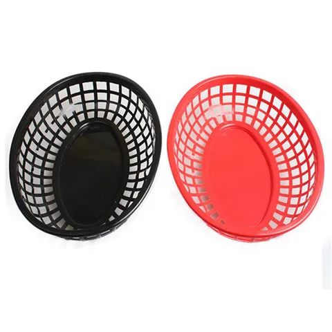 Oval Plastic Fast Food Serving Basket American Style Grid Hollow Tray For Restaurant Home French Fries Burger Bread Small Snacks