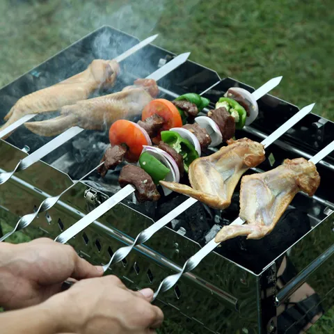Extra Lange Hochleistungs Grillspieße Aus Edelstahl Flache Wiederverwendbare Metallspieße Für Outdoor Camping BBQ Zubehör