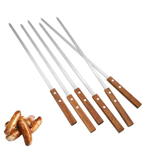 Extra Lange Grillspieße Aus Edelstahl Mit Holzgriff Flache Grillschwerter Robuste Wiederverwendbare Barbecue Fleischspieße Für Outdoor Camping Picknick Party