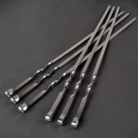 Edelstahl Flache Grillspieße Heavy Duty Extra Lange Fleischspieße Mit Spiralgriff Für Outdoor Camping Grillwerkzeug