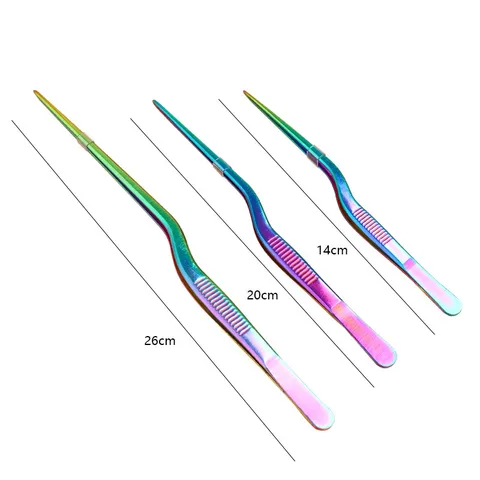 Pinzas para Alimentos de Acero Inoxidable Engrosado Pinza Curva Revestida de Titanio para Chef Cocina de Precisión