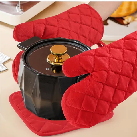 Extra Long Silicone Quilted Oven Mitt Heat Resistant Non-Slip Baking Gloves For Kitchen Microwave Grill Left Right Hand