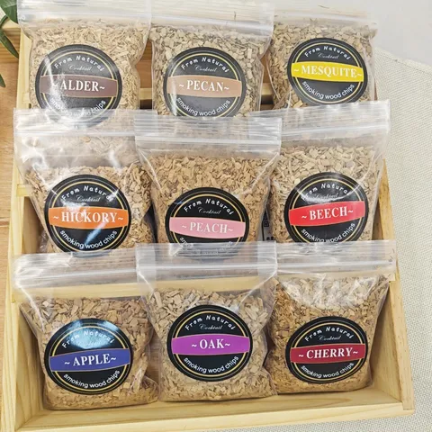 Virutas de Madera Frutal Natural Para Ahumar Cócteles Bebidas Barbacoa Ahumado de Carne Manzano Cerezo Roble Hickory Melocotonero Peral Mesquite Accesorios para Ahumador