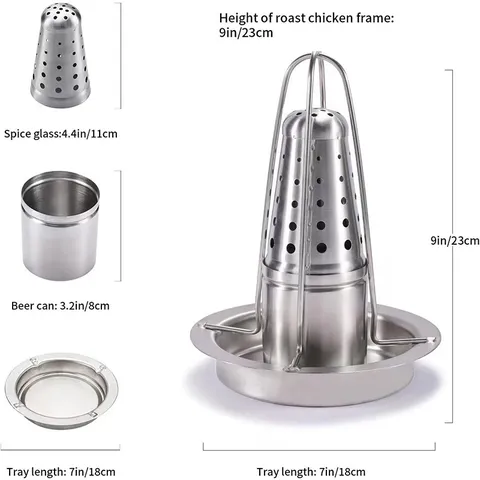 Stainless Steel Chicken Roaster Rack With Drip Pan Vertical Turkey Stand For BBQ Smoker Grill Oven Detachable Grilling Tools
