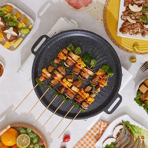 Poêle à Griller Coréenne BBQ Revêtement en Pierre Maifan Antiadhésive Poêle Ronde pour Cuisinière à Gaz et Induction Portable