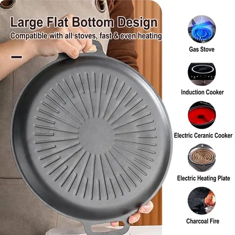 Poêle à Griller Coréenne BBQ Revêtement en Pierre Maifan Antiadhésive Poêle Ronde pour Cuisinière à Gaz et Induction Portable