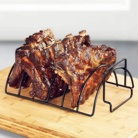 Non-Stick Stainless Iron Rib Roasting Rack For BBQ Grilling Heavy Duty U-Shaped Roaster Rack For Steak And Lamb Chops Outdoor Accessories