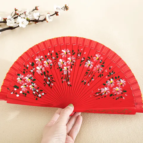 Abanico Plegable Español Pintado a Mano Floral Doble Cara para Mujer Abanico Vintage de Madera Decorativo Regalo