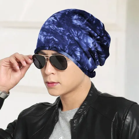 Fashion Slouchy Beanie Hat For Women Men Large Head Tie Dye Striped Cotton Polyester Knitted Pullover Hat Cuffed Skull Cap
