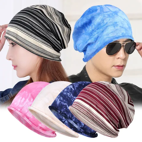 Fashion Slouchy Beanie Hat For Women Men Large Head Tie Dye Striped Cotton Polyester Knitted Pullover Hat Cuffed Skull Cap