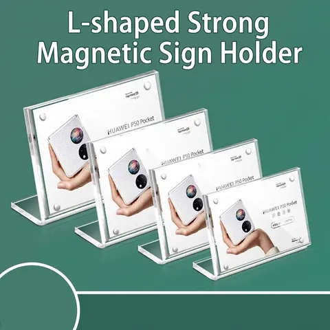 L-Shaped Magnetic Acrylic Sign Holder Transparent Desktop Display Stand Clear Price Tag Menu Card Holder For Office Retail Restaurant