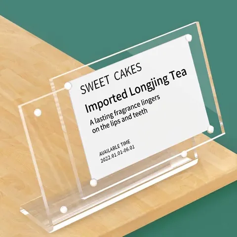 L-Shaped Magnetic Acrylic Sign Holder Transparent Desktop Display Stand Clear Price Tag Menu Card Holder For Office Retail Restaurant