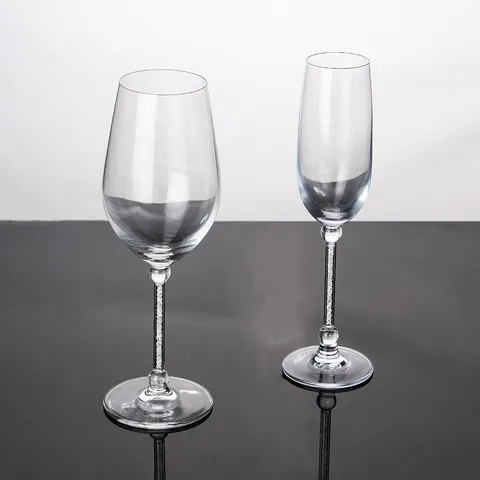 Handgemaakt Kristalglas Wijnglas Met Strass Gevulde Steel Transparant Wijn Champagneglas Voor Bruiloft Banket Feest Thuis Drinkware
